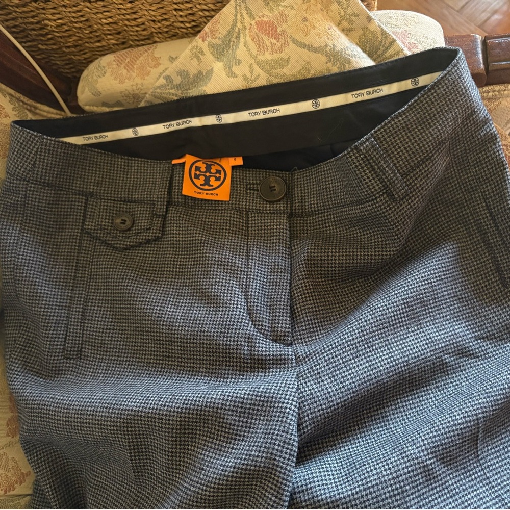 Tory Burch Black and Gray Patterned Trousers